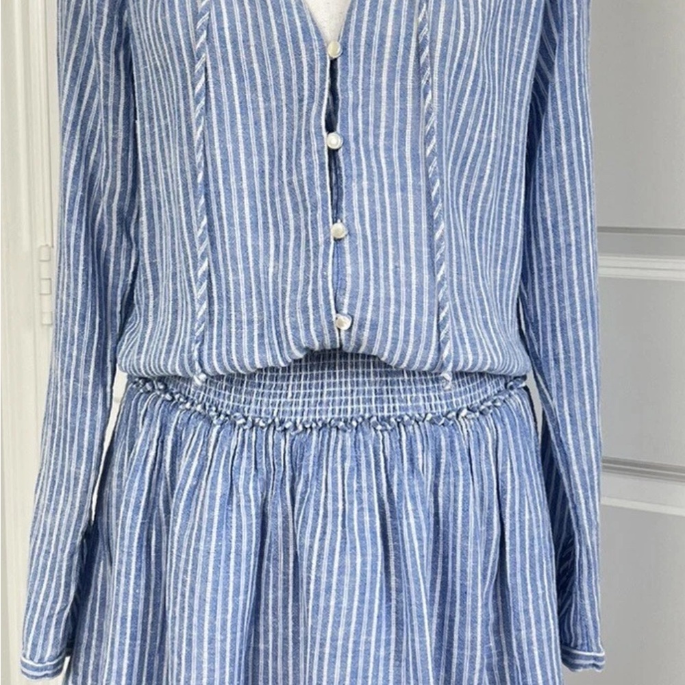 NWT Rails Jasmine Blue & White Stripe Tibet Dress Smocked Waist Long Sleeve